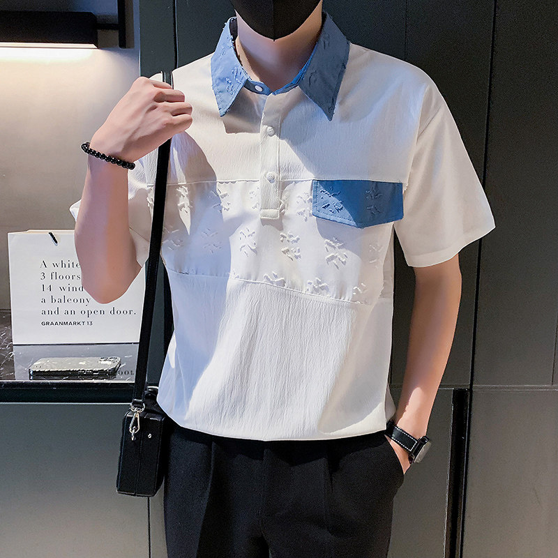 夏季男士t恤男装短袖修身半袖翻领潮流体恤polo衫高级感痞帅P48,男装T恤,电商A270
