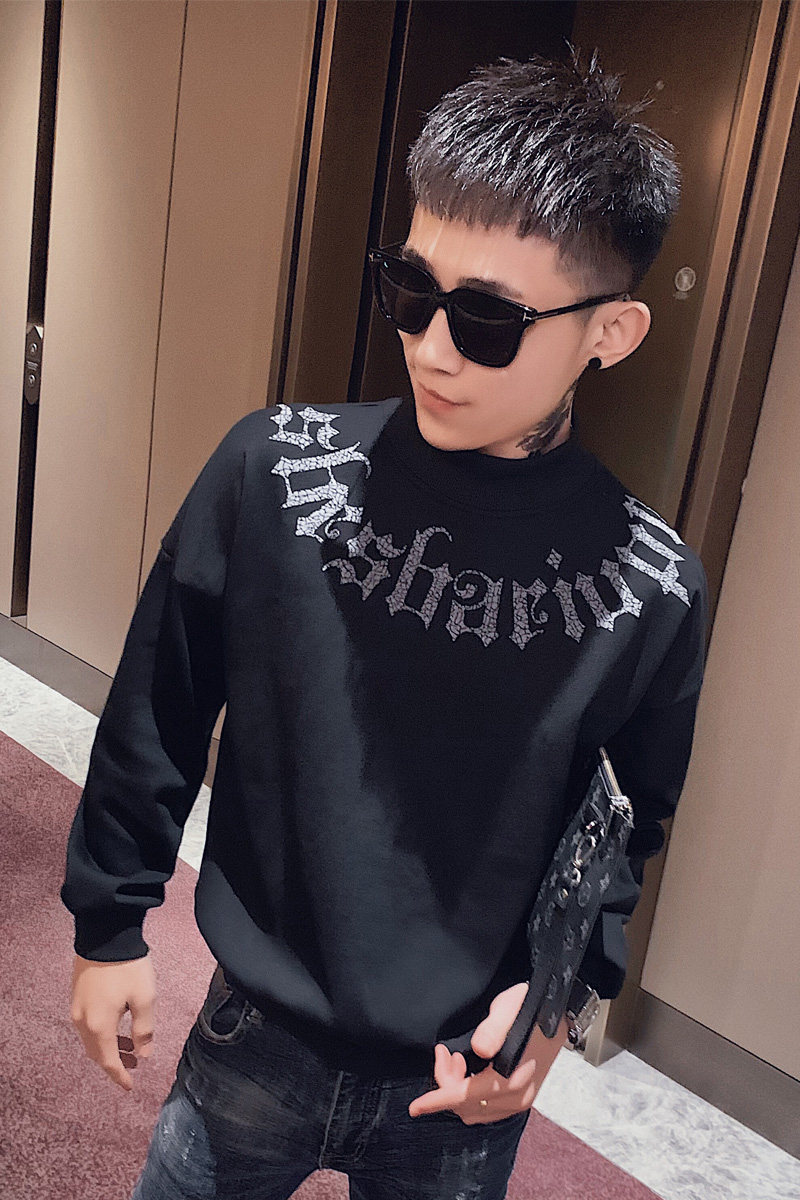 秋季男士套头卫衣个性长袖加绒加厚打底衫高领潮牌上衣服冬季P65,男装T恤,电商A270