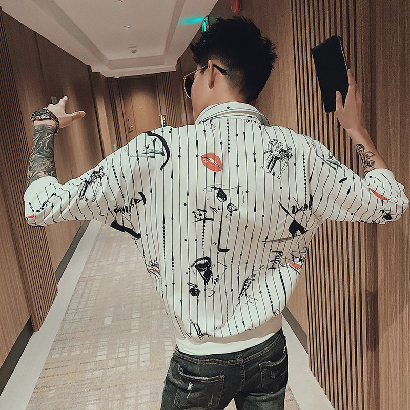 帅气韩版花衬衫夏季七分袖衬衣宽松蝙蝠衫男潮牌衣服痞帅潮流P40,男装衬衫,电商A270