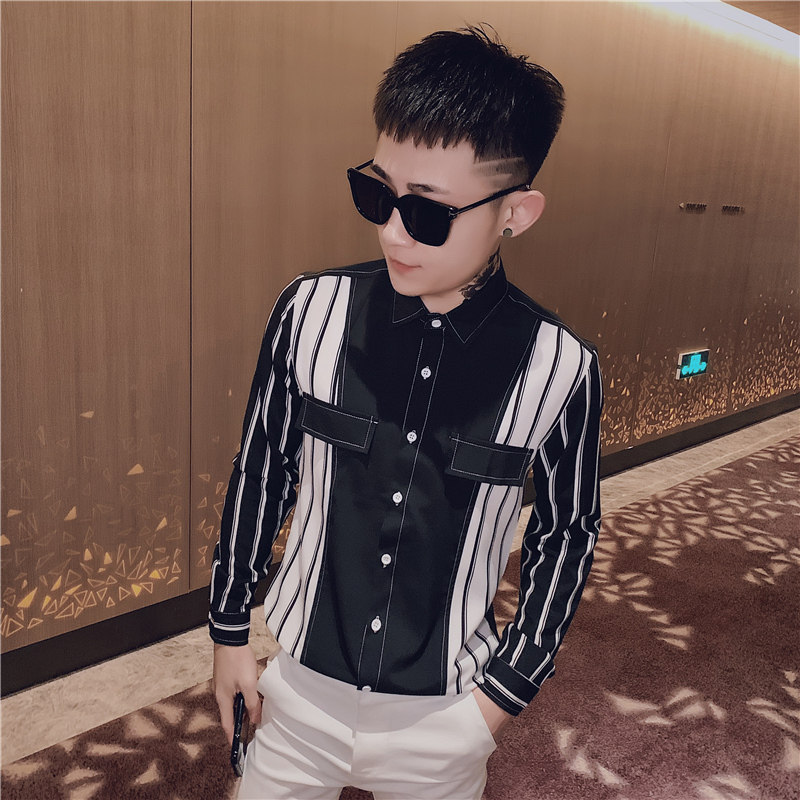 男士衬衫修身条纹百搭帅气百搭潮流上衣服衬衣工作服精神小伙P50,男装衬衫,电商A270