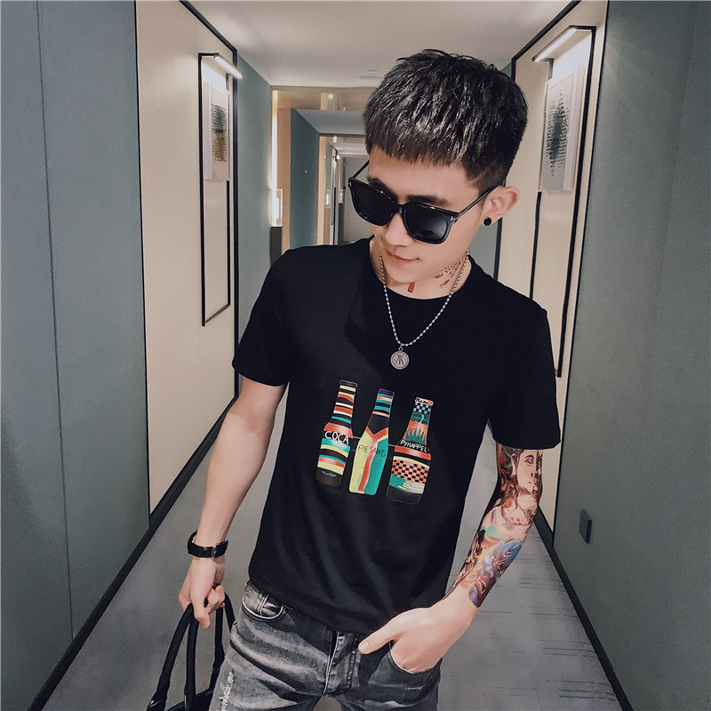 男士短袖T恤韩版修身潮流衣服帅气痞帅小衫印花社会小伙半袖p38,男装T恤,电商A270