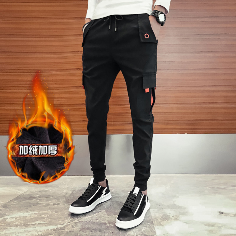 2025年秋冬季韩版修身小脚裤加厚工装裤潮流痞帅男裤子P55加绒P65图片