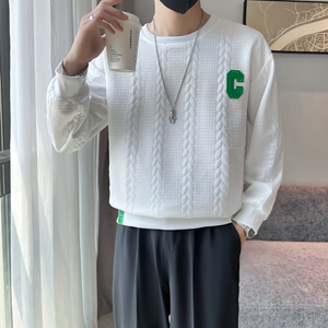2025春秋季男士卫衣长袖套头休闲纯色痞帅休闲ins上衣服打底衫P38图片