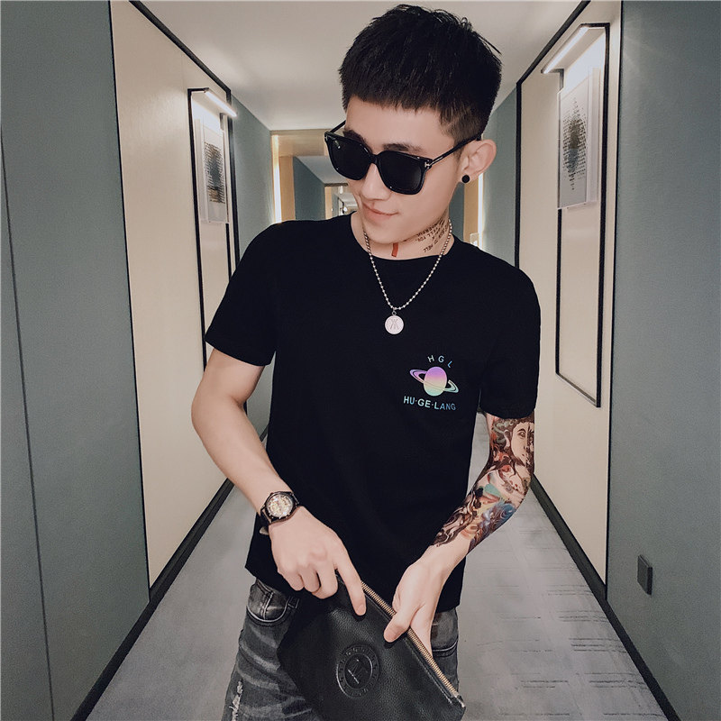 夏季男士短袖T恤韩版修身潮流半截袖时尚个性潮牌痞帅精神小伙p38,男装T恤,电商A270