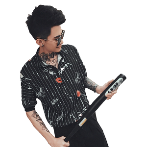 2025夏季新款蝙蝠衫潮流男短袖T恤韩版宽松七分袖社会精神小伙P40图片