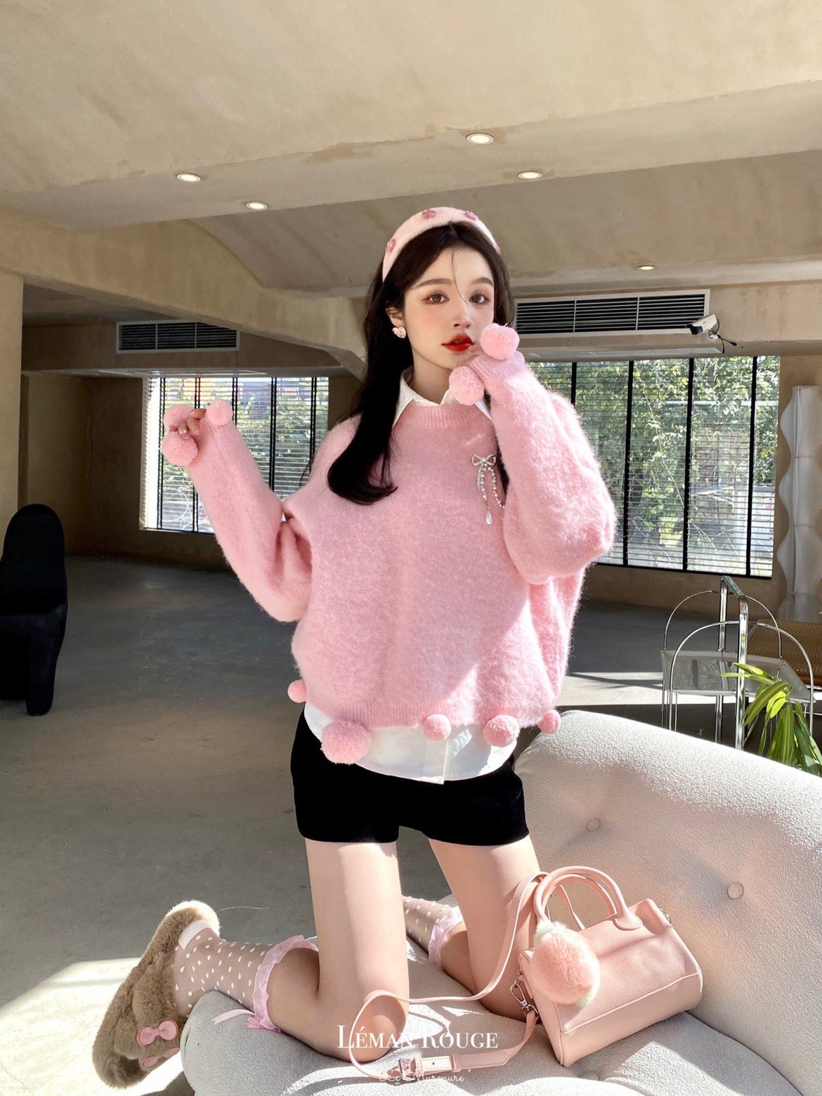 LEMAM ROUGE “粉红奶泡”可爱球球毛衣