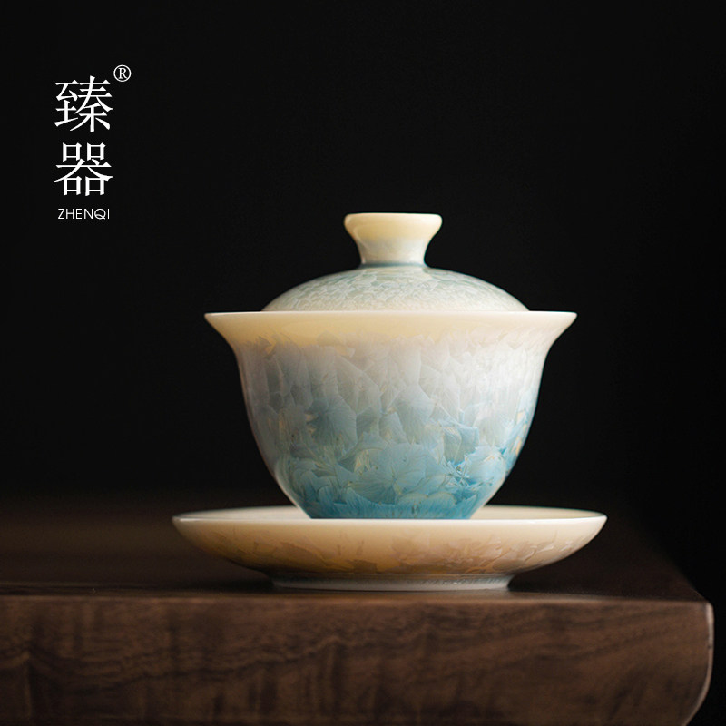 窑变结晶釉三才盖碗茶杯单个中式功夫茶具高档防烫泡茶碗陶瓷茶盏