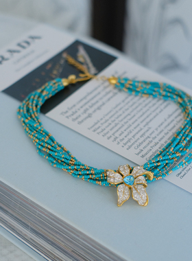 vintage toccata nolan miller 蓝色 多层 花卉 项链