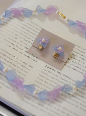 艺伎的胭脂 vintage Avon 雅芳 1986年 紫色蓝色 花卉 项链 耳夹