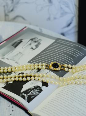 toccata vintage joan rivers 黑色方形 珍珠 双层 项链