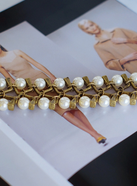 vintage toccata rachel zoe 珍珠 做旧感 宽 手镯