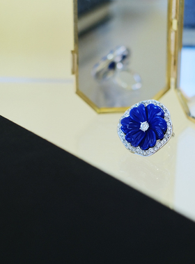 艺伎的胭脂 vintage KJL 花卉 蓝色 小码  戒指