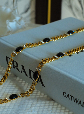 vintage toccata Joan Rivers 金色 黑色 书本款 长款 项链