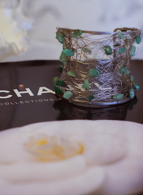 vintage toccata 银色 绿色 手工制 摩登 旧时代  手镯