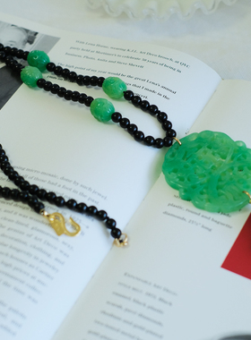 艺伎的胭脂 vintage KJL 绿色 玉石  黑色 东方 流苏 项链