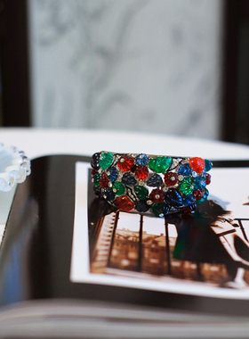 vintage toccata KJL 彩宝 绿色 红色 银色 手镯