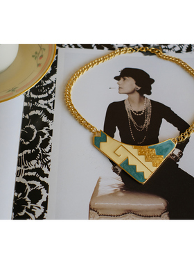 vintage toccata Trifari 翠法丽 蓝色 几何 项链