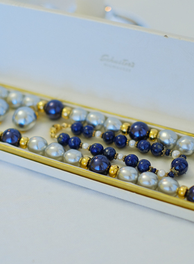 vintage toccata napier 蓝色 项链 耳夹 手链 套装