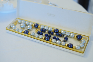 vintage toccata napier 蓝色 项链 耳夹 手链 套装