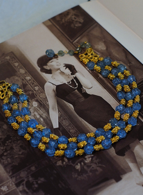 vintage toccata Trifari 翠法丽 地中海熔岩系列 多层蓝项链