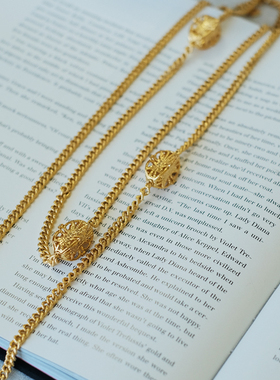 艺伎的胭脂 vintage KJL 金色 镂空 长 项链