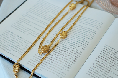 艺伎的胭脂 vintage KJL 金色 镂空 长 项链