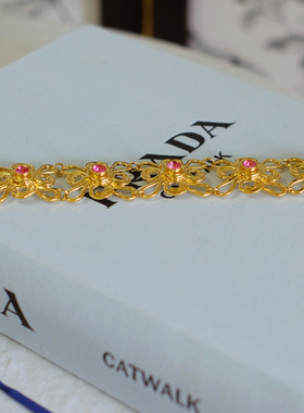 vintage toccata avon 花卉 粉色 金色 摩登 手链