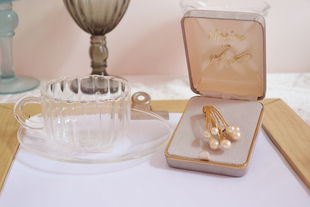 胭脂 原盒 vintage 珍珠 胸针 napier 艺伎