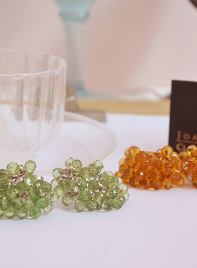 艺伎的胭脂 vintage Joan rivers 串珠 绿色橙色 耳夹