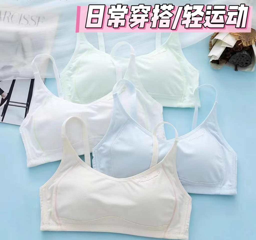 怡兰芬纯棉运动内衣女防震高中生少女学生无钢圈文胸薄款女三阶段
