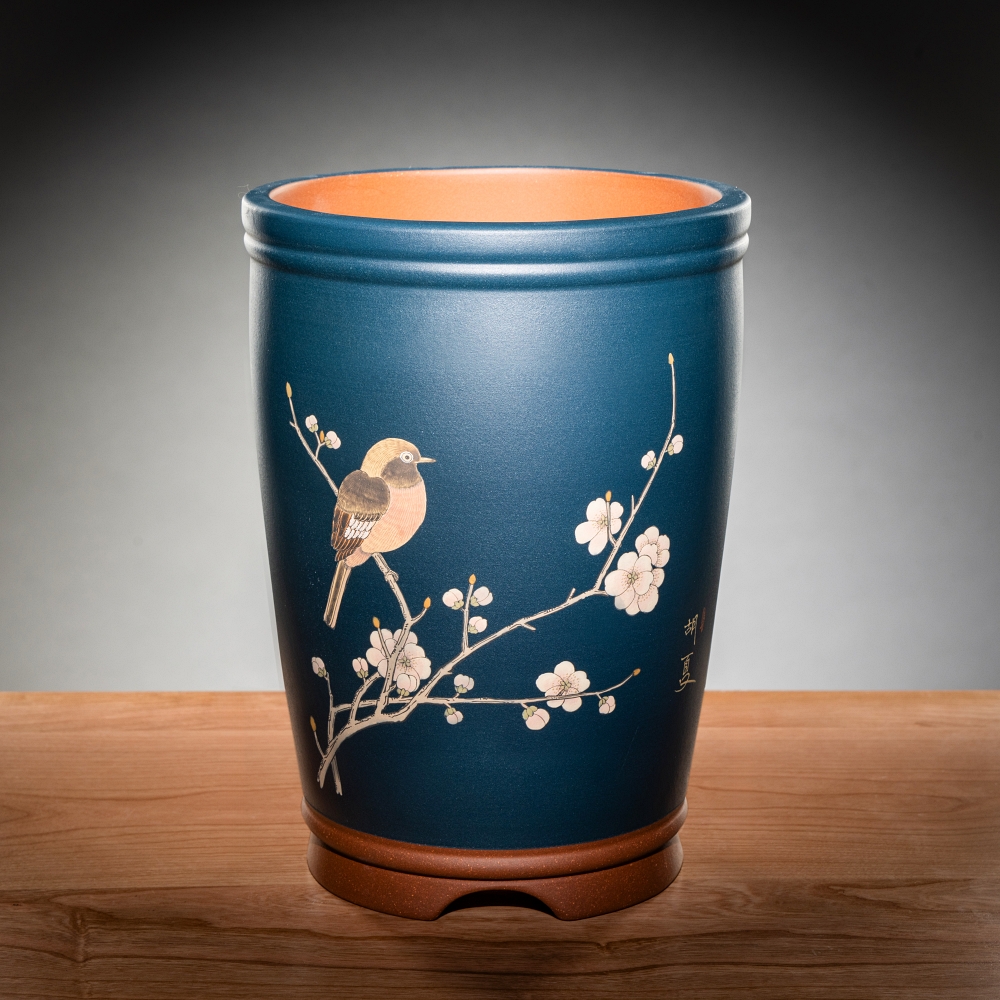 全手工制作全手工泥绘精品兰花盆