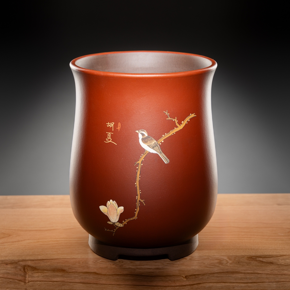 全手工紫砂盆胡鹏原矿泥绘兰花盆