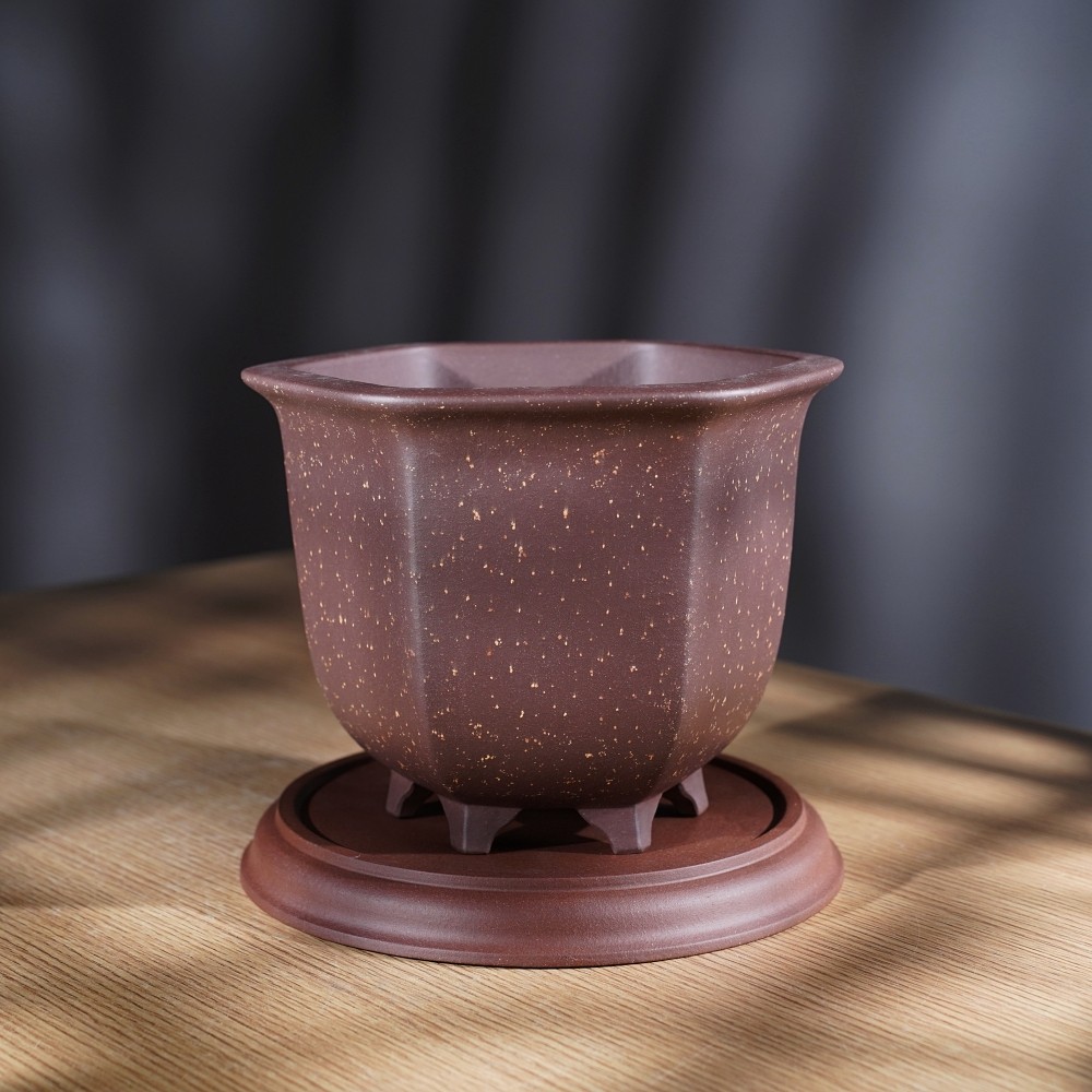 高档精品老艺人朱永南六方紫砂铺砂矮种兰花米竹风尾盆景盆兰花盆