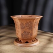 高档精品名家许成安传统经典 暮古六方飘口原矿段泥紫砂盆景兰花盆