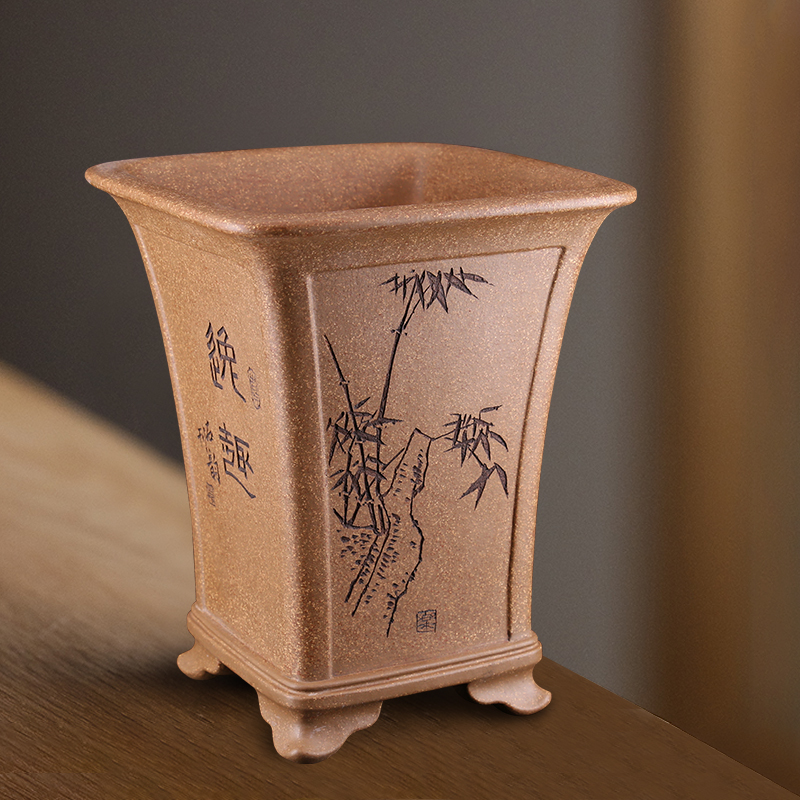 高四方紫砂兰花盆名家段泥许成安