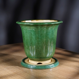 新款 高档精品宜兴名家秦夕洪釉面段泥柴烧筋纹金钟紫砂兰花盆景盆