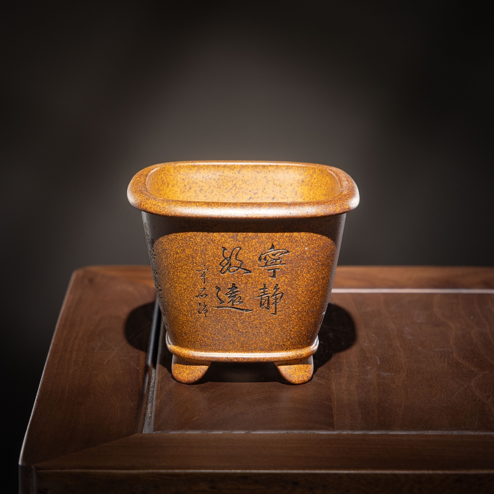 新款宜兴原矿高温段泥柴烧高档刻绘名家把玩唯珍微型紫砂盆景花盆