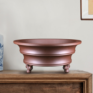 高档精品精工名家尹恒兵宜兴原矿紫泥大型特大号竹节紫砂园盆景盆