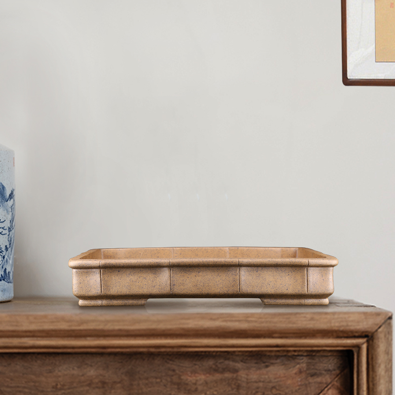 高档精品柴烧名家浅长方紫砂花盆