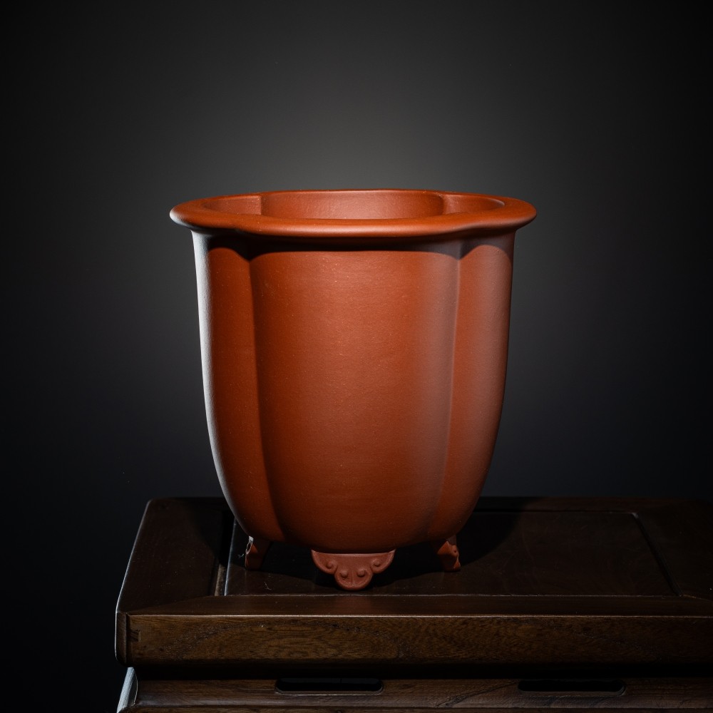 李记高档紫砂盆名家冯长根高海棠兰花盆优质原矿清水泥