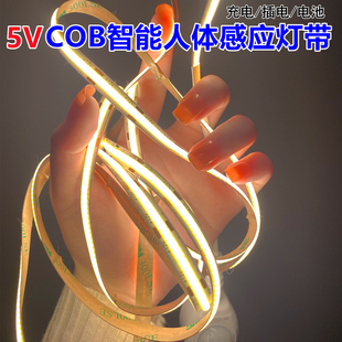 柜防水高亮线性软灯条 5V低压COB智能人体感应灯带充插电池衣橱鞋