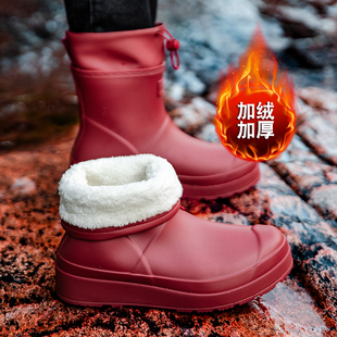 新款时尚加棉雨鞋女式冬季加绒雨靴女款成人女士水鞋防水防滑胶鞋