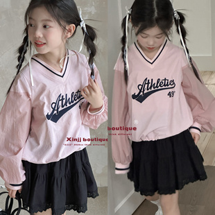 现货心尖尖波拉韩国童装女童刺绣卫衣2026春夏季新款儿童宽松上衣