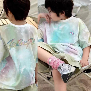 波拉韩国童装男童帅气纯棉涂鸦短袖T恤衫春夏季新款男孩上衣街舞