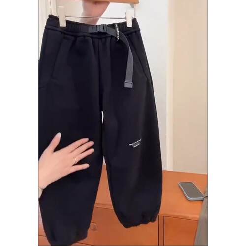 男女童黑色休闲裤2025秋款韩版中大童洋气宽松直筒儿童运动卫裤子