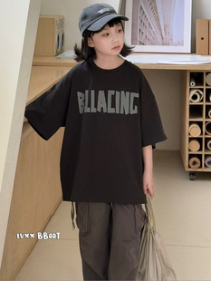 潮牌街舞童装男女童短袖T恤衫夏款韩版时尚百搭儿童宽松上衣亲子