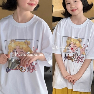 儿童休闲宽松半袖 现货波拉韩国童装 上衣潮T 新款 夏季 女童短袖 T恤衫