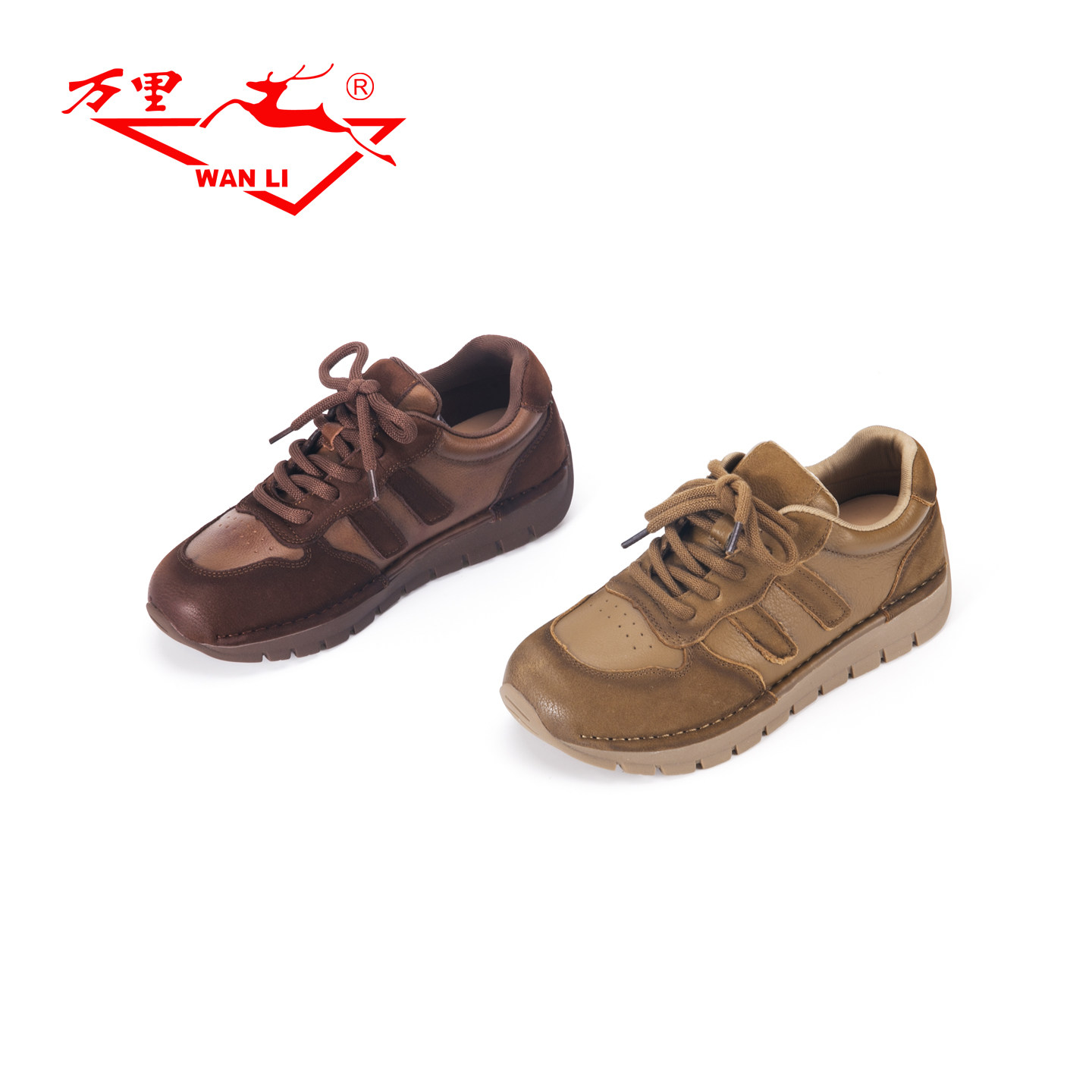 万里新款圆头休闲运动鞋舒适平底系带单鞋真皮复古女鞋BKT2992