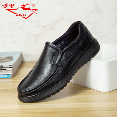 万里新款男士真皮商务休闲皮鞋舒适平跟低帮一脚蹬鞋LYT1773H