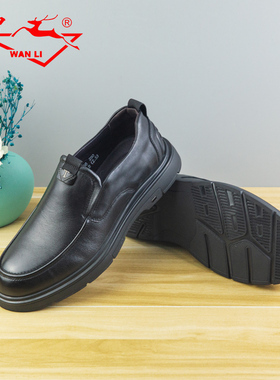 万里新款商务休闲皮鞋一脚蹬牛皮革春秋简约单鞋SET156